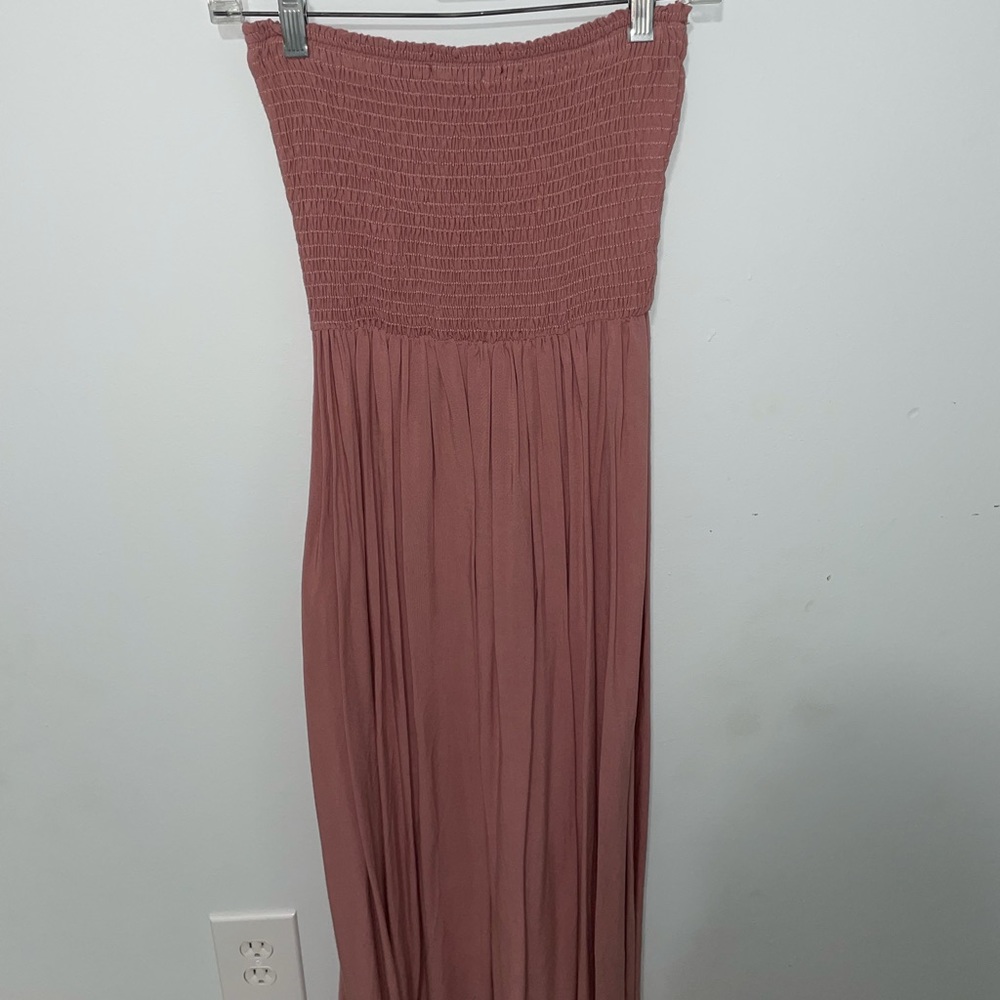 SHORE strapless raspberry pink maxi dress